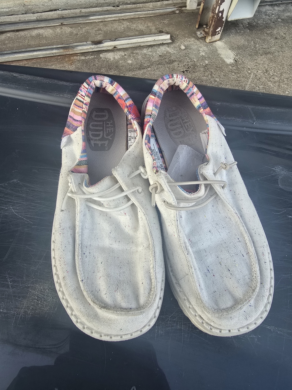 Hey Dude Wally Lite Canvas Shoes -‎ White with Multicolor Trim